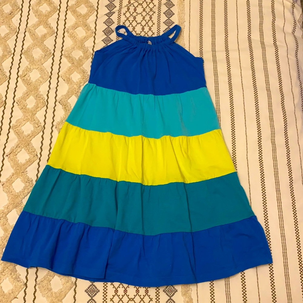 CR Kids twirly tiered blue & yellow dress 7/8